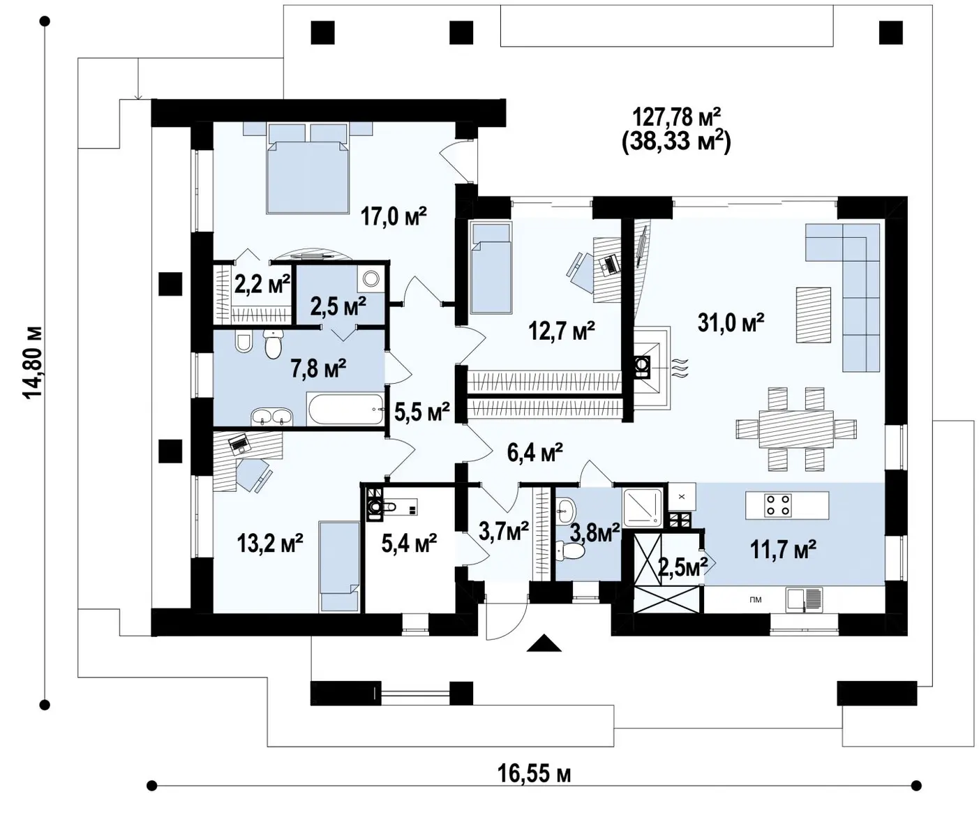 1-ий поверх 125,4 / 163,7m²