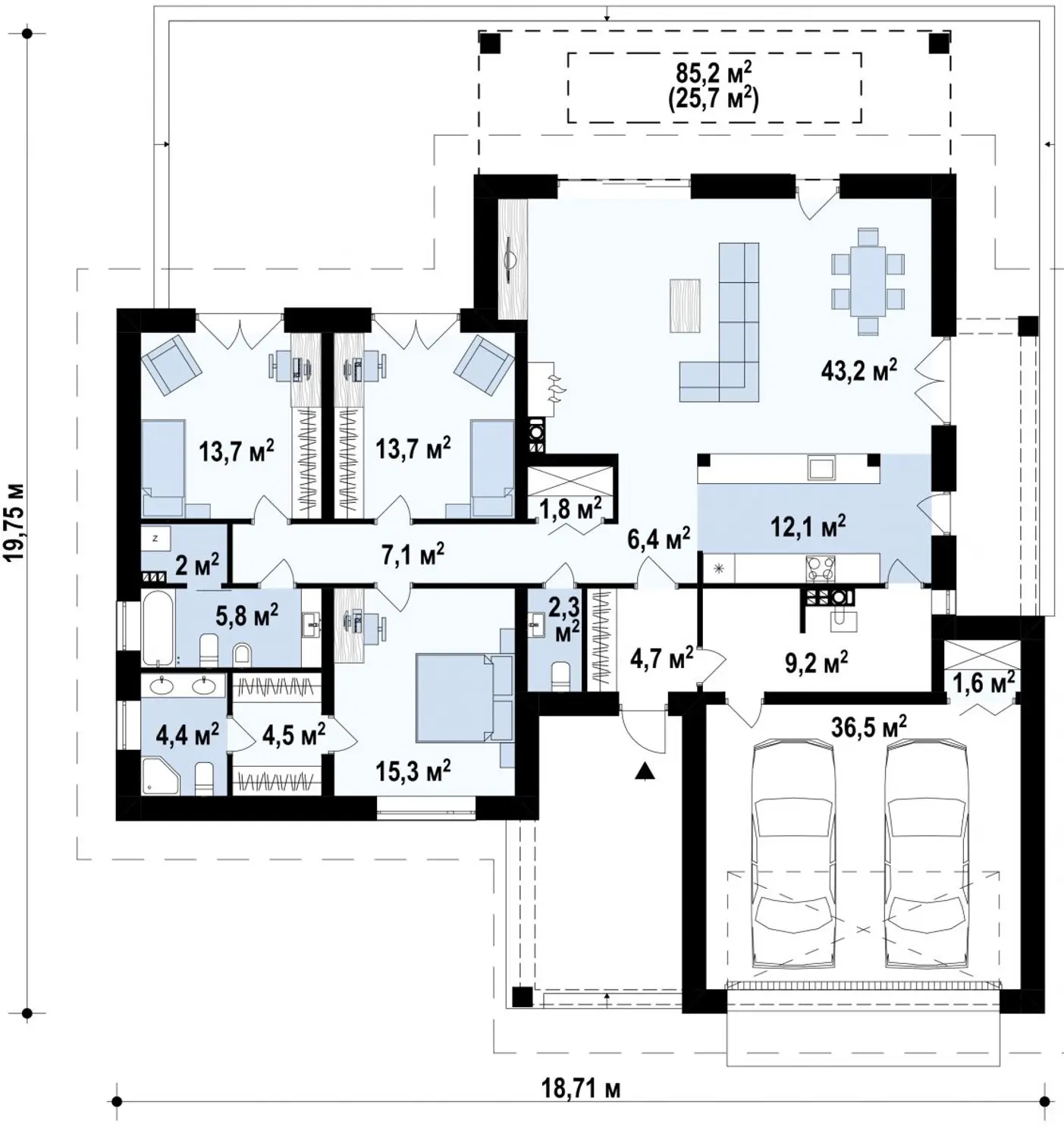 1-ий поверх 184,3 / 210,0m²