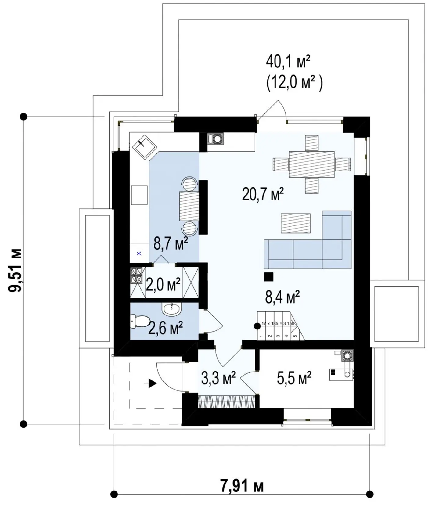 1-ий поверх 51,2 / 63,2m²