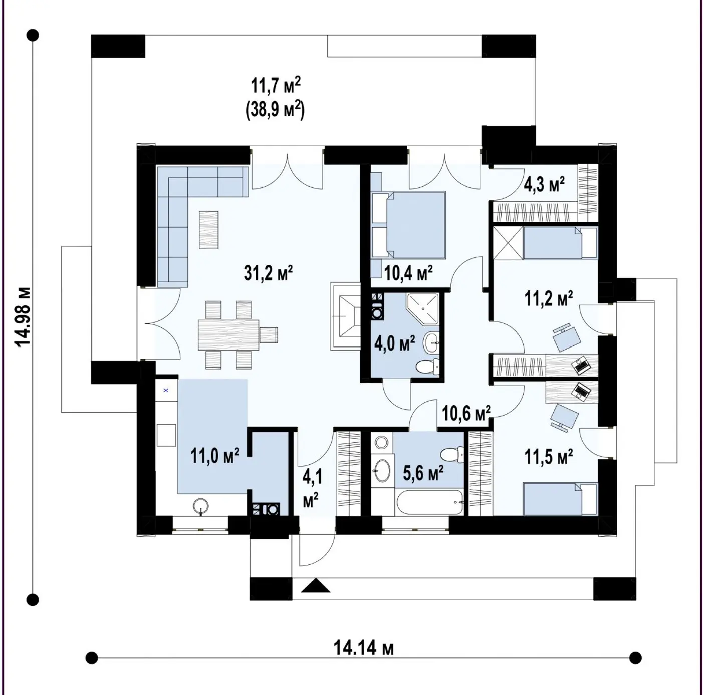 1-ий поверх 103,9 / 115,6m²