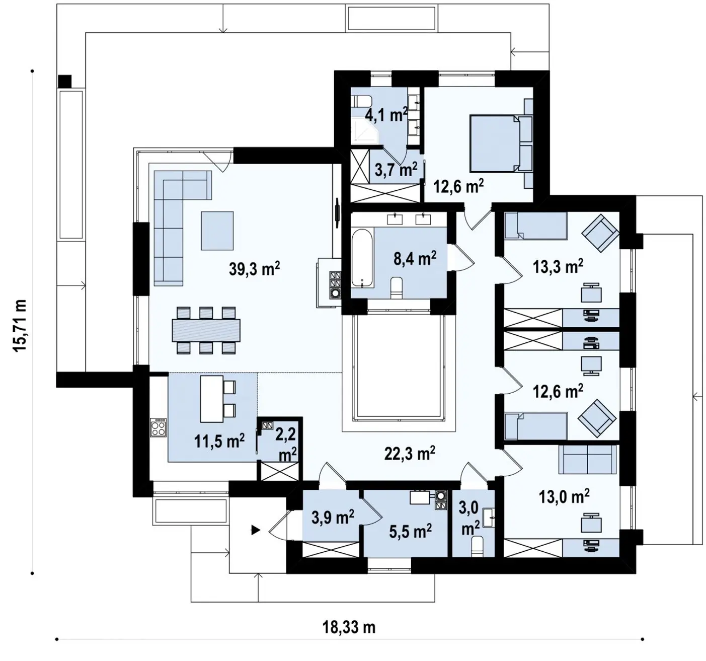 1-ий поверх 155,4 / 174,2m²