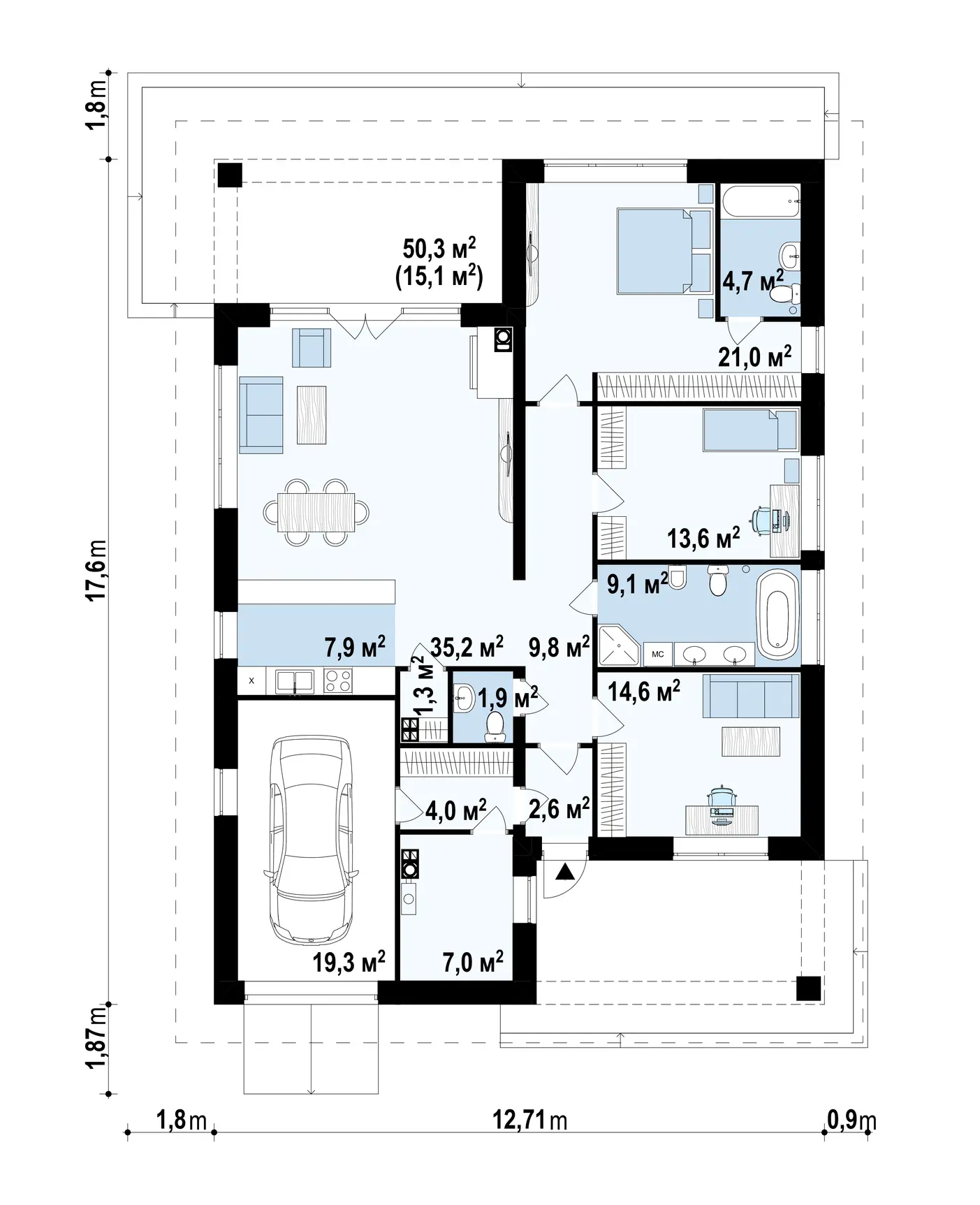 1-ий поверх 152,0 / 167,1m²