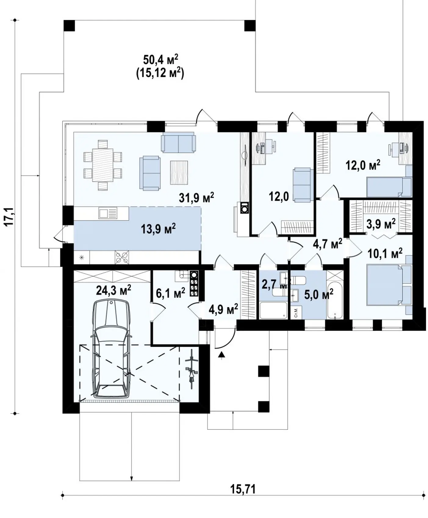 1-ий поверх 131,5 / 146,6m²