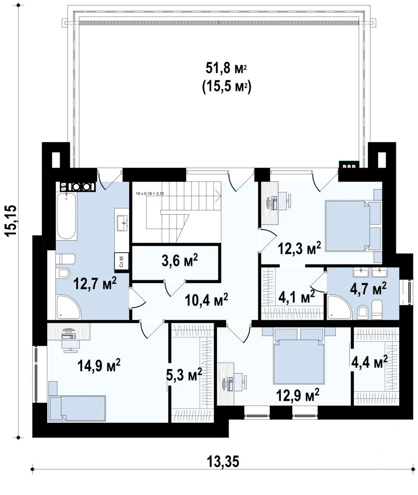 2-ий поверх 80,3 / 95,8m²