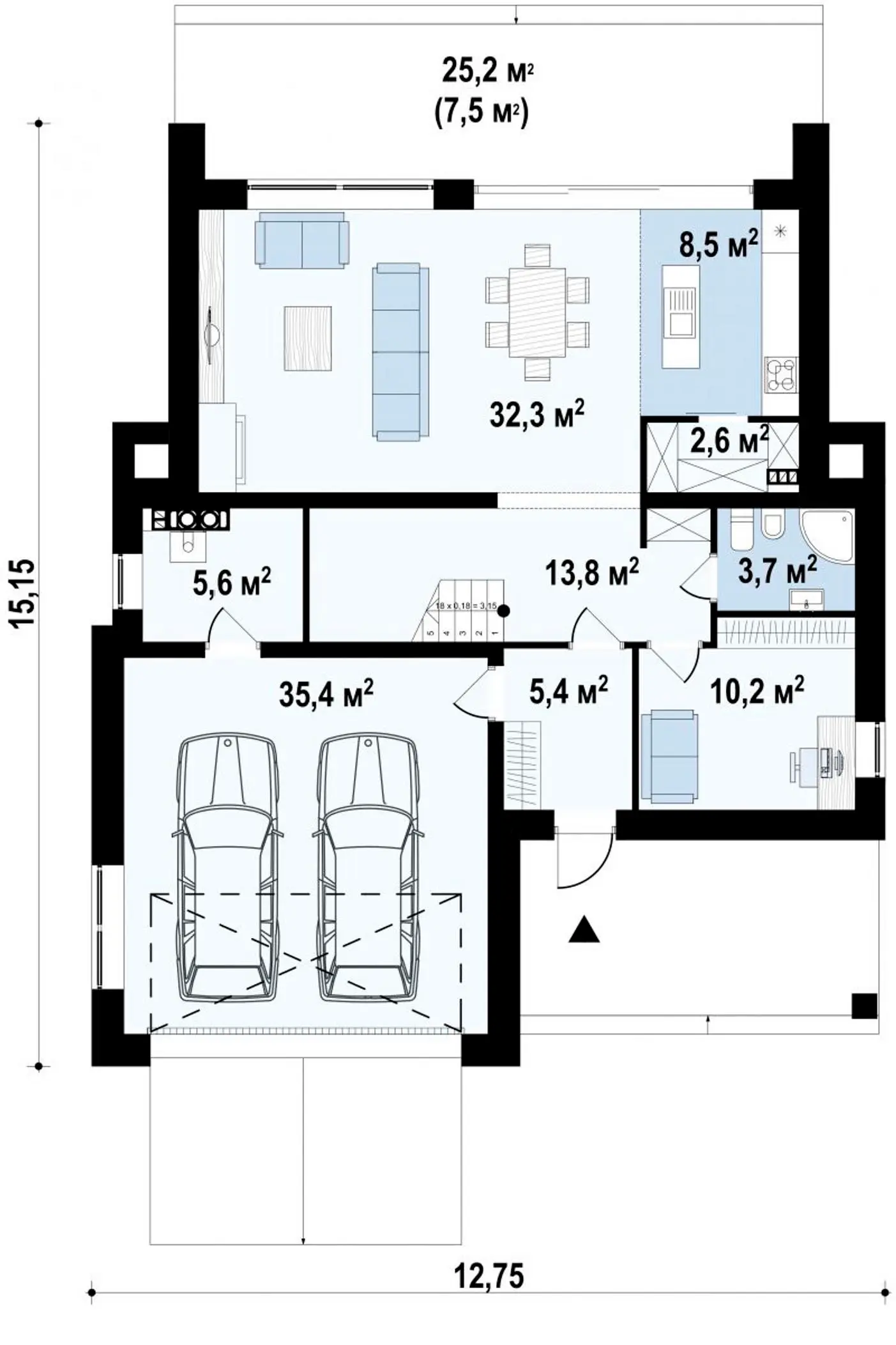 1-ий поверх 117,5 / 130,7m²