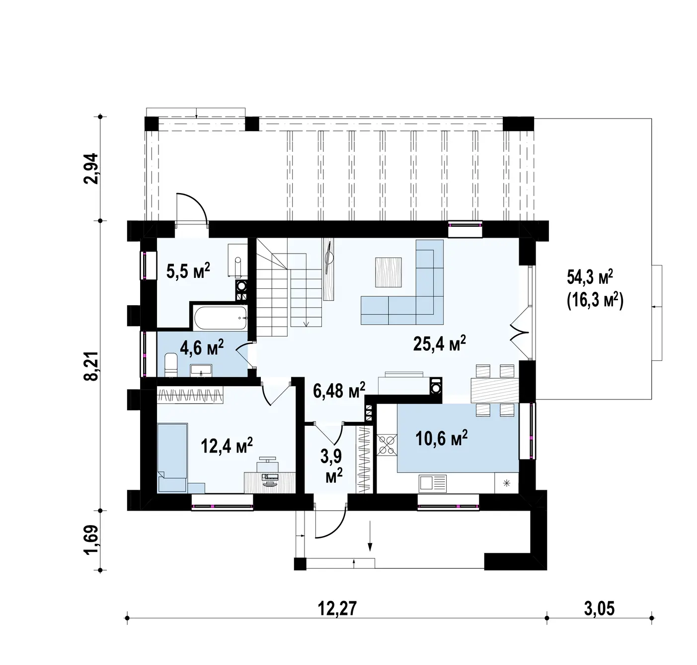 1-ий поверх 68,9 / 85,2m²