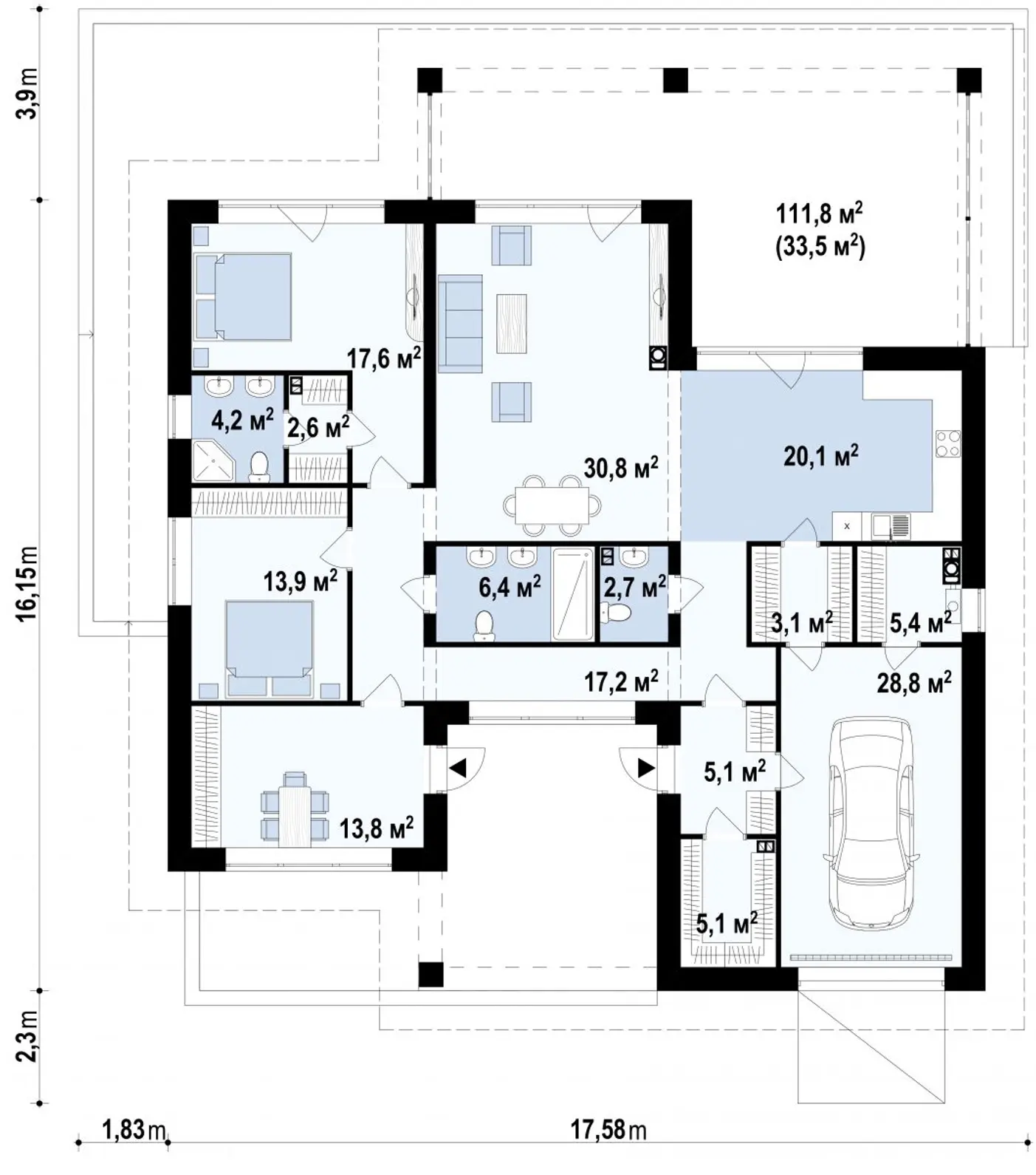 1-ий поверх 176,8 / 206,2m²