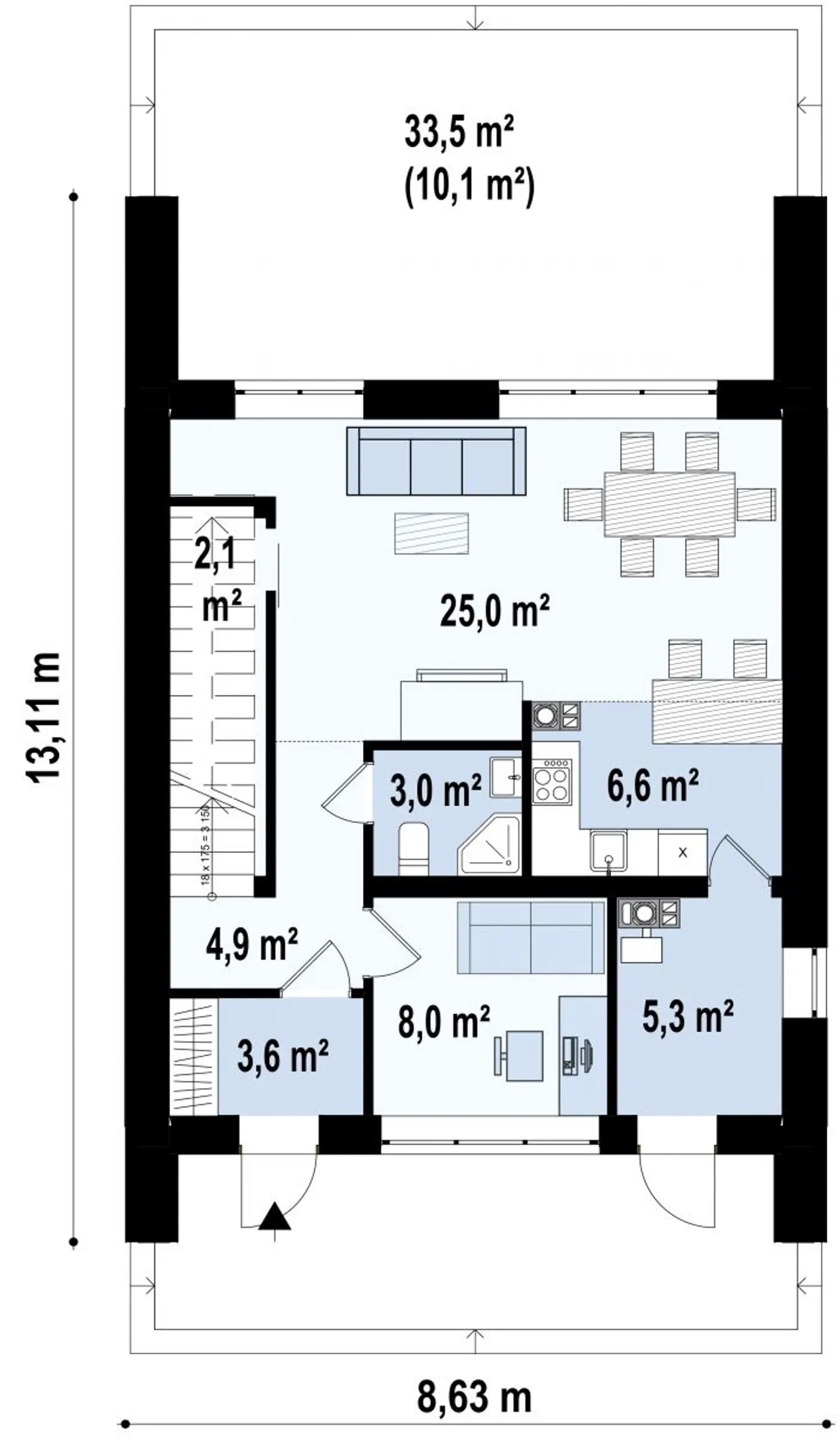 1-ий поверх 58,5 / 65,5m²