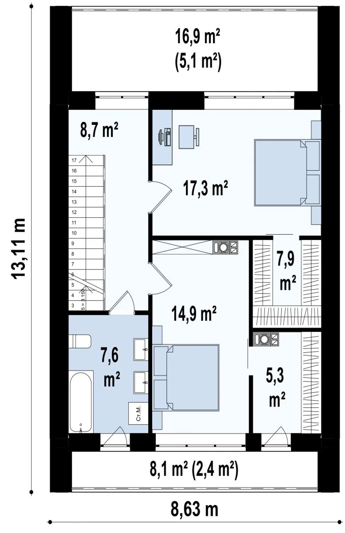 2-ий поверх 61,7 / 69,2m²