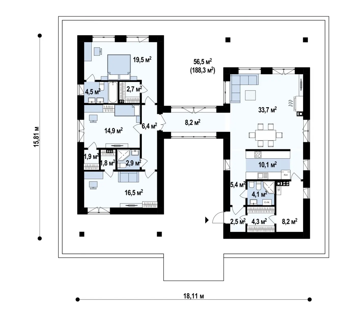 1-ий поверх 148,2 / 204,2m²