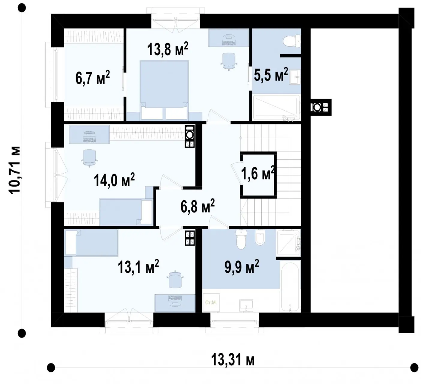 2-ий поверх 69,8 / 71,4m²