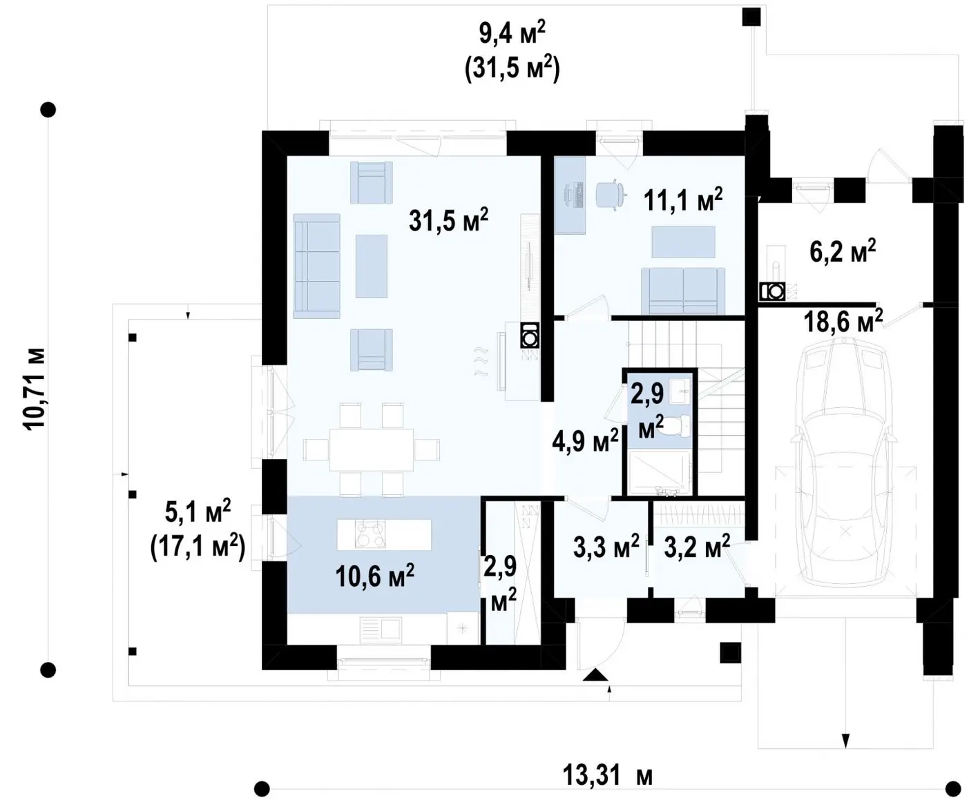 1-ий поверх 95,4 / 109,9m²