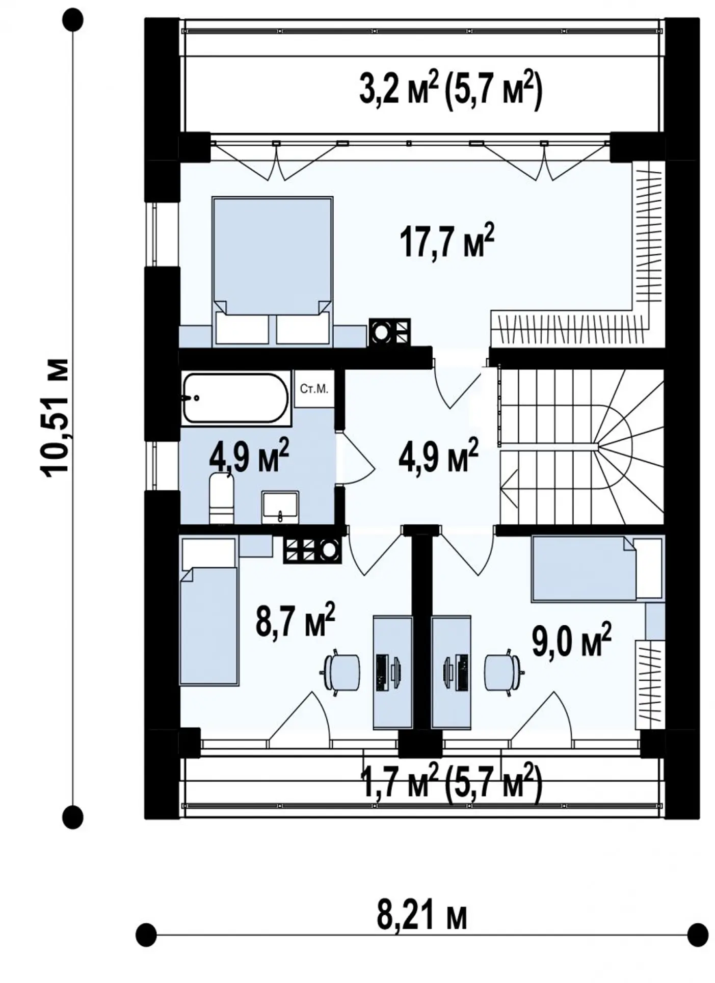 2-ий поверх 45,2 / 50,1m²