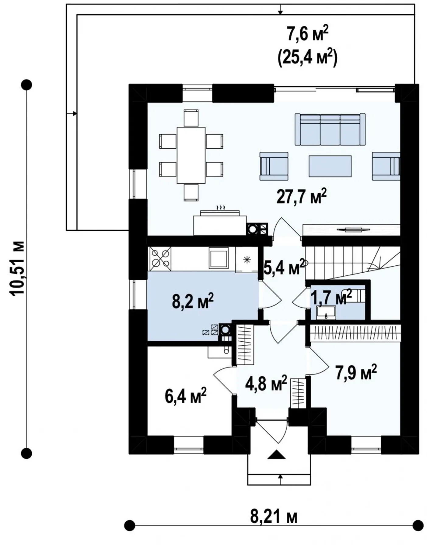 1-ий поверх 62,2 / 69,8m²