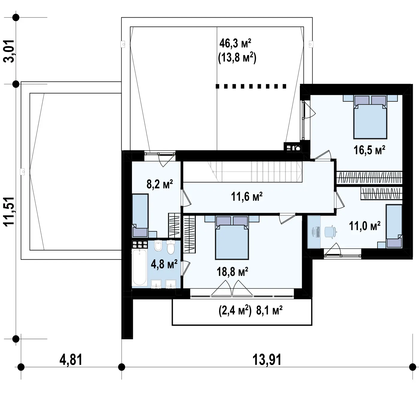 2-ий поверх 70,8 / 87,0m²