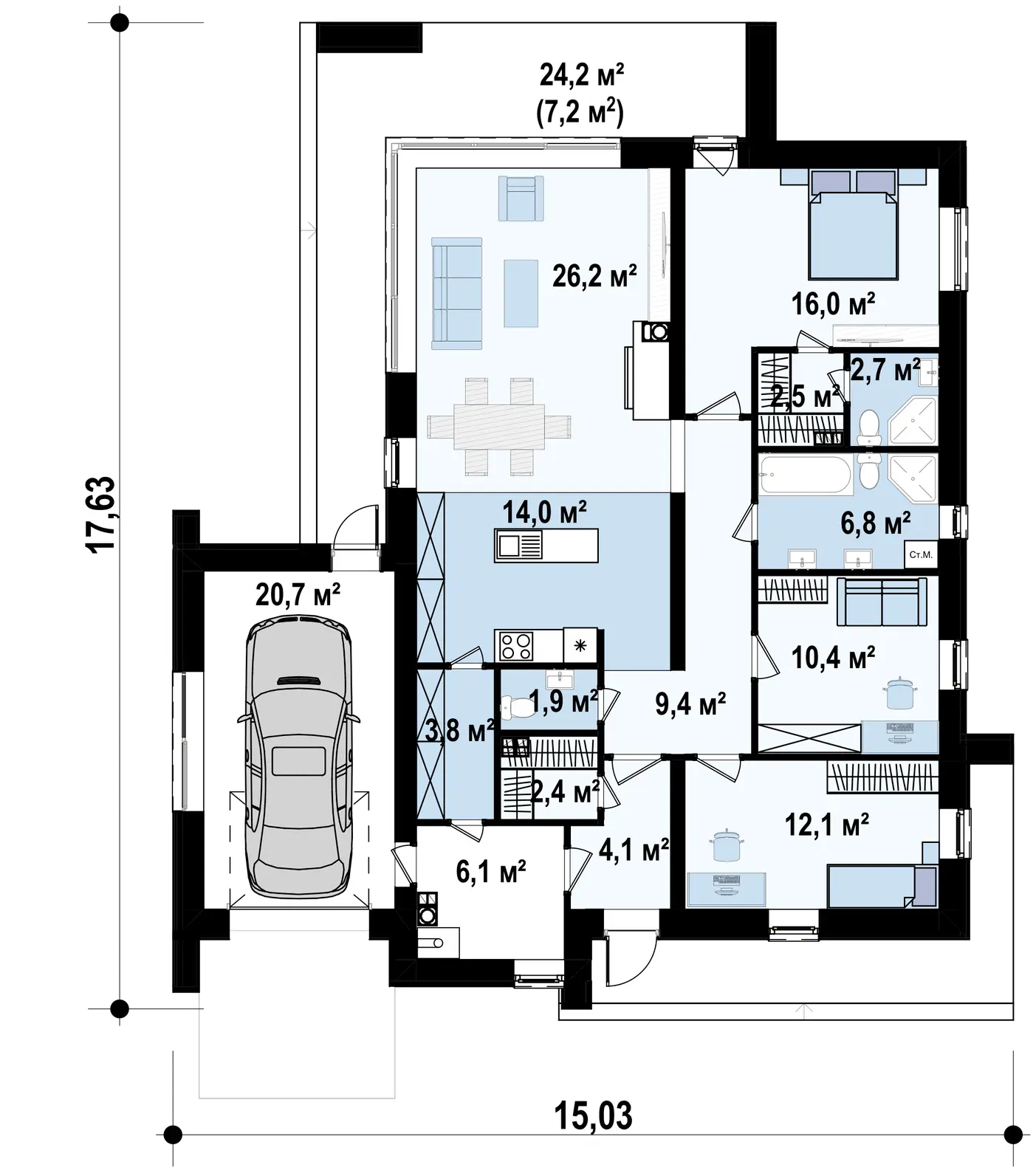 1-ий поверх 139,1 / 146,3m²