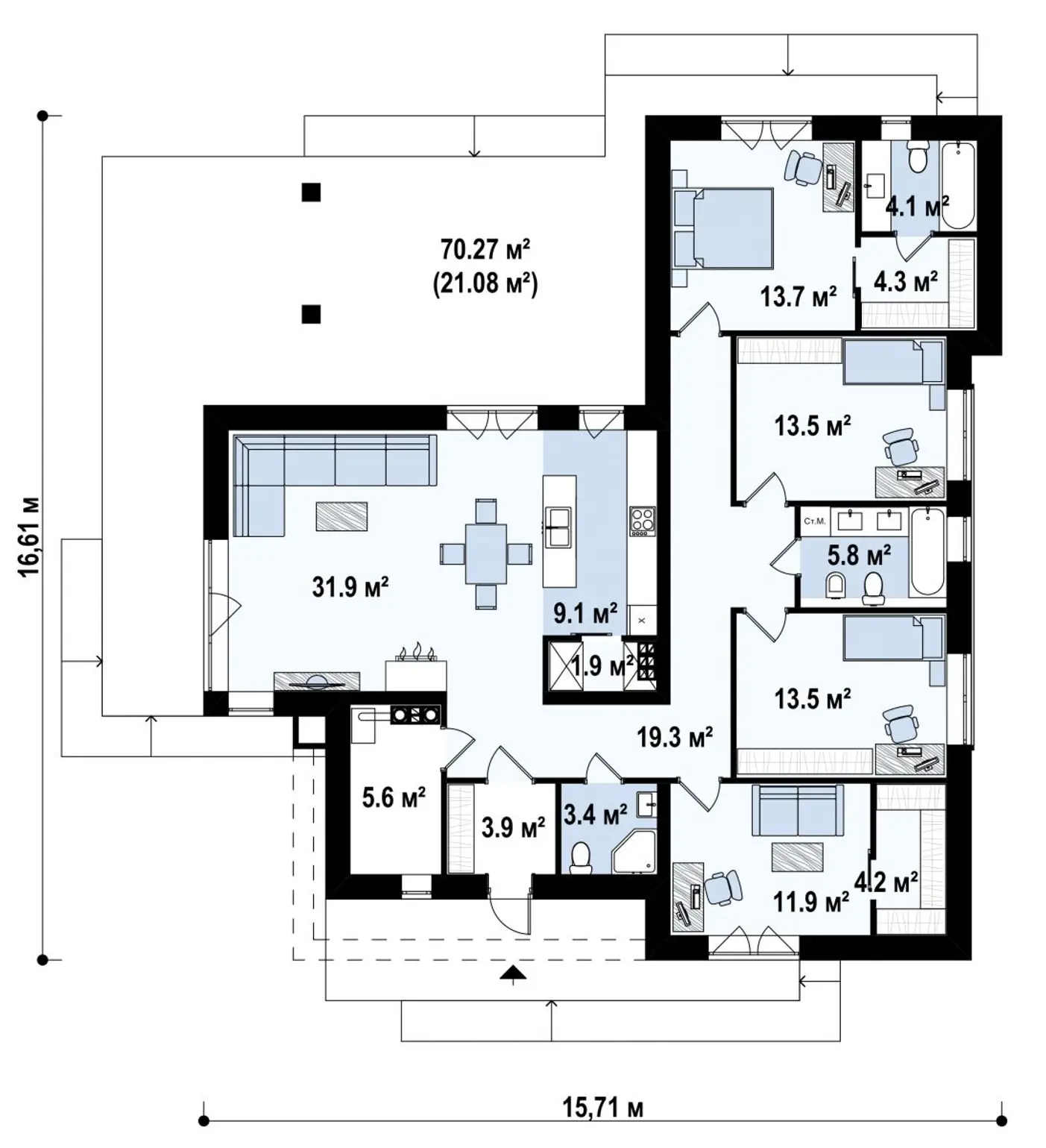 1-ий поверх 144,8 / 165,9m²