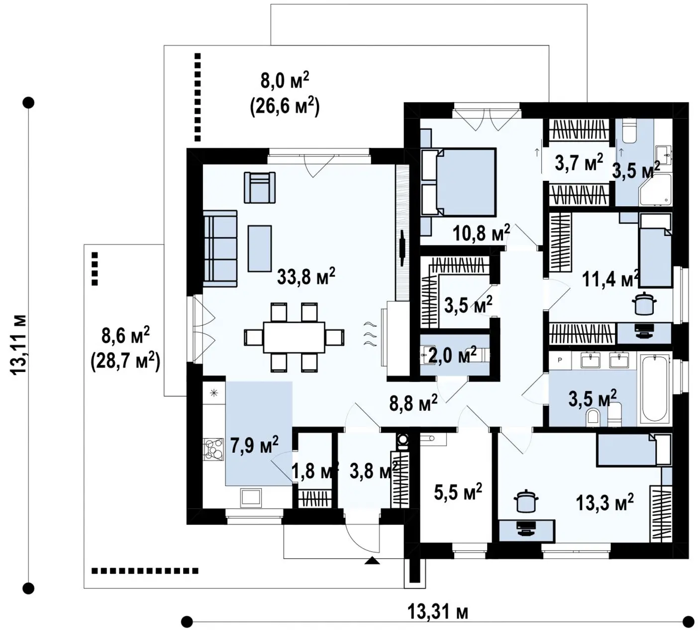 1-ий поверх 116,5 / 133,1m²