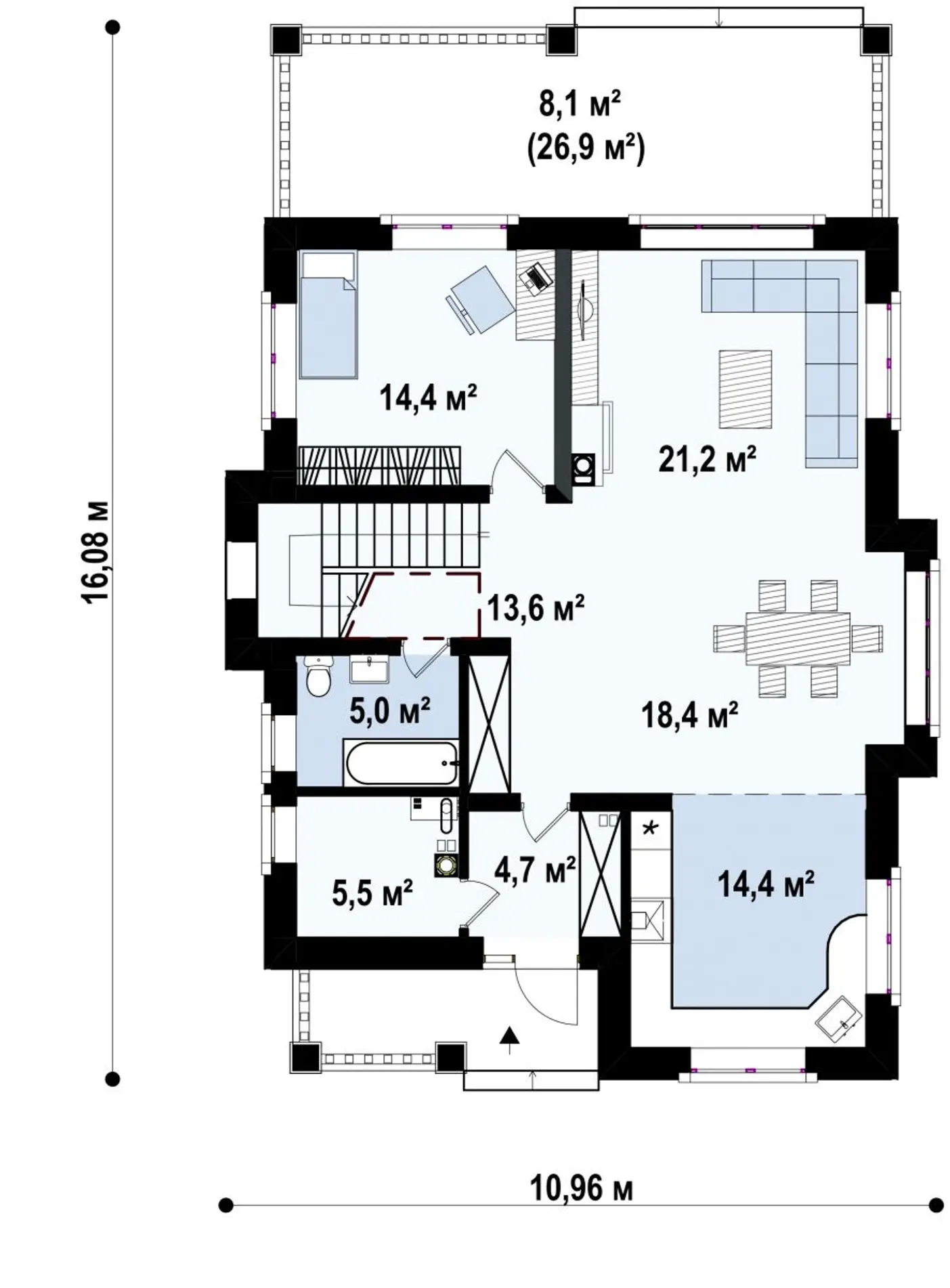 1-ий поверх 97,2 / 105,3m²