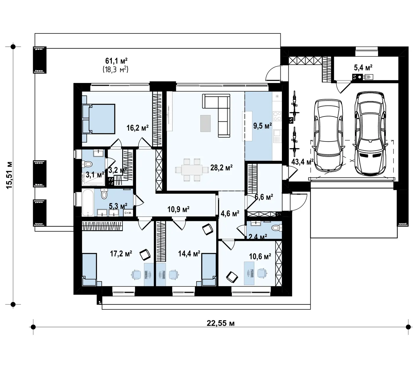 1-ий поверх 181,0 / 199,3m²