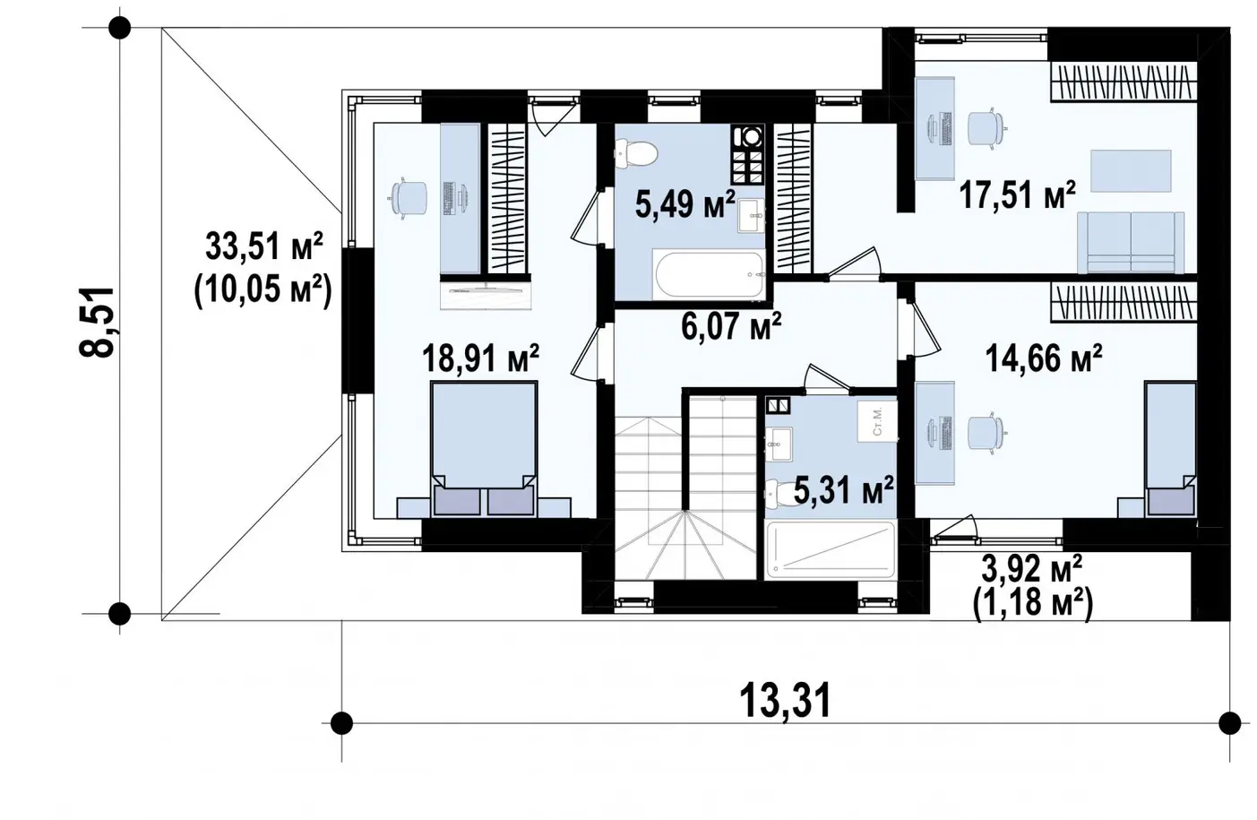 2-ий поверх 68,0 / 79,2m²