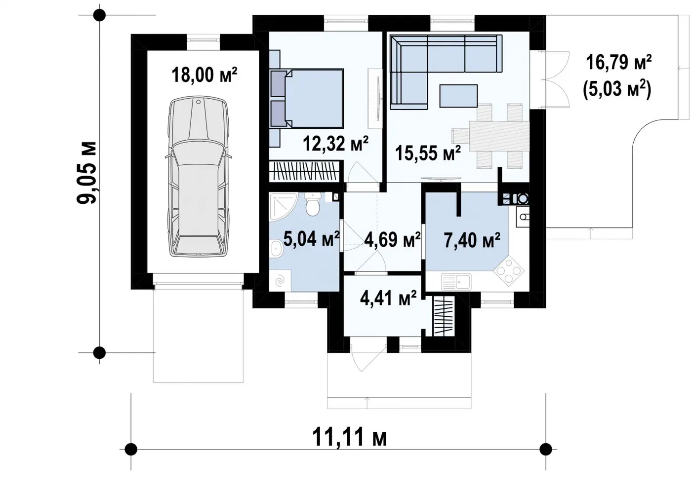 1-ий поверх 67,4 / 72,4m²