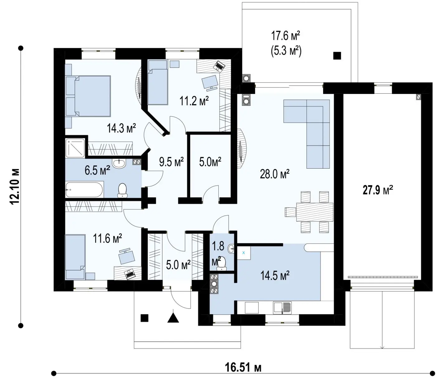 1-ий поверх 135,3 / 140,6m²