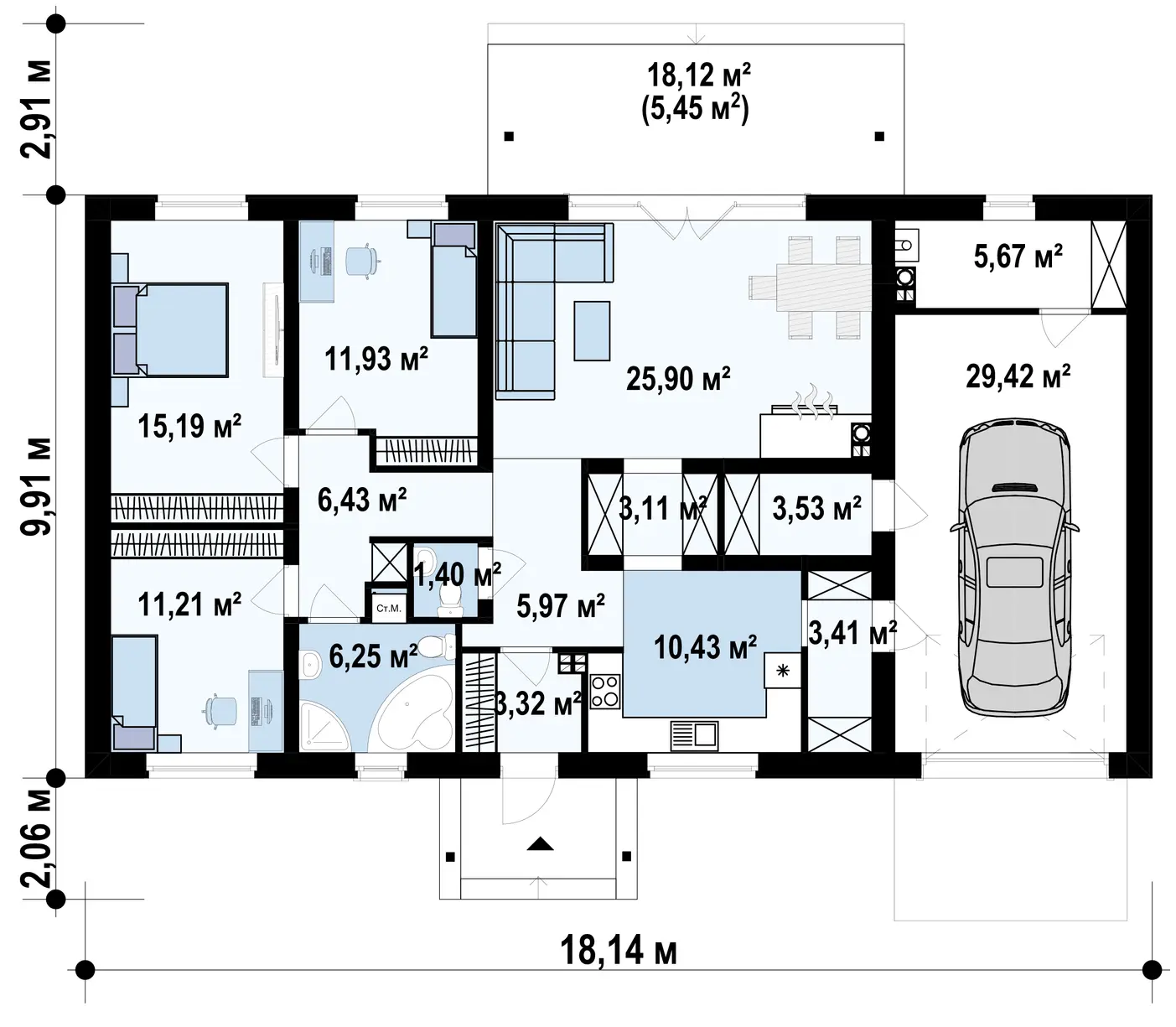 1-ий поверх 143,1 / 148,6m²