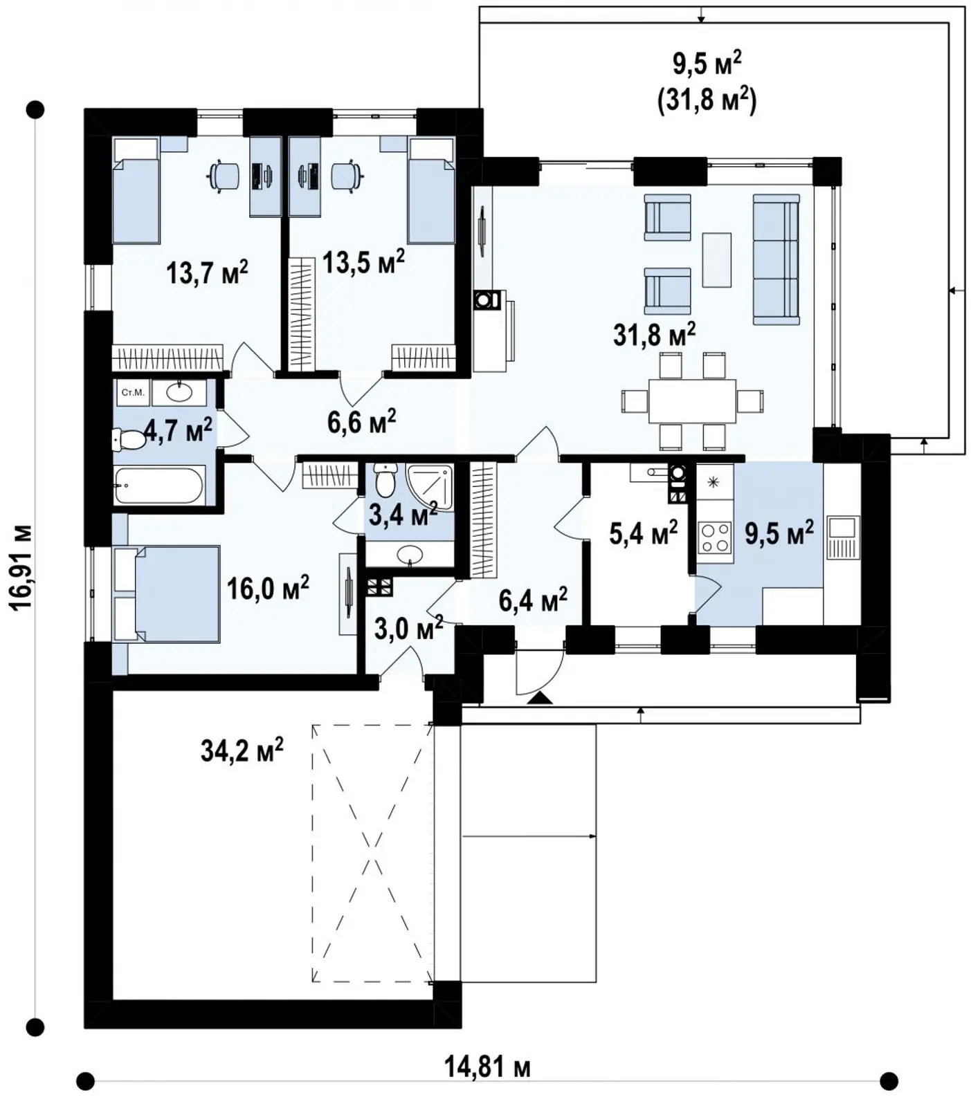 1-ий поверх 148,2 / 157,7m²