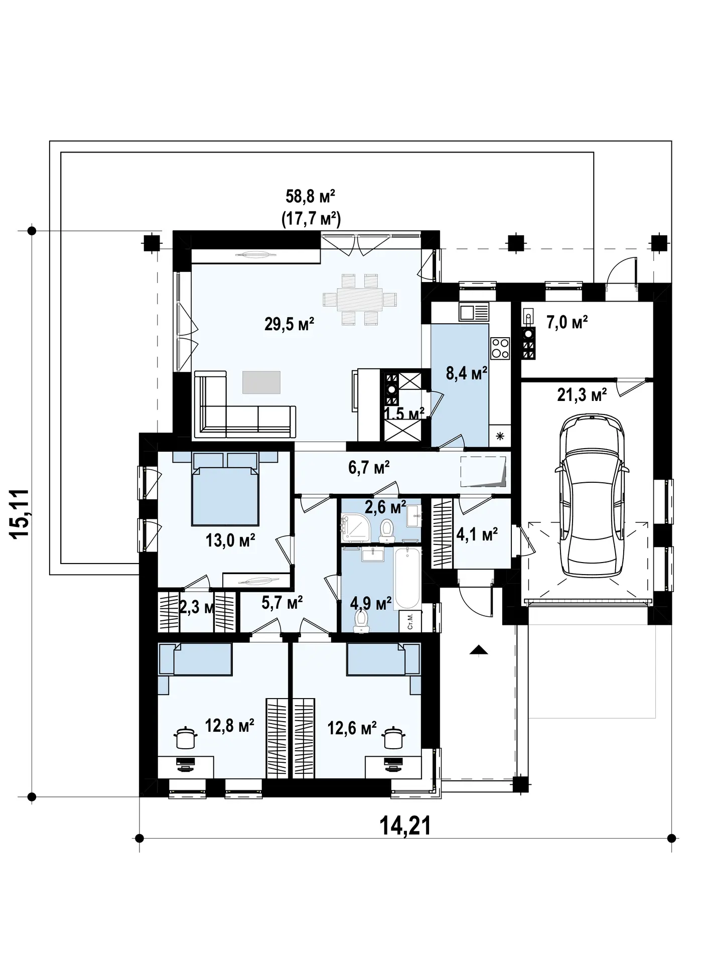 1-ий поверх 132,4 / 150,1m²