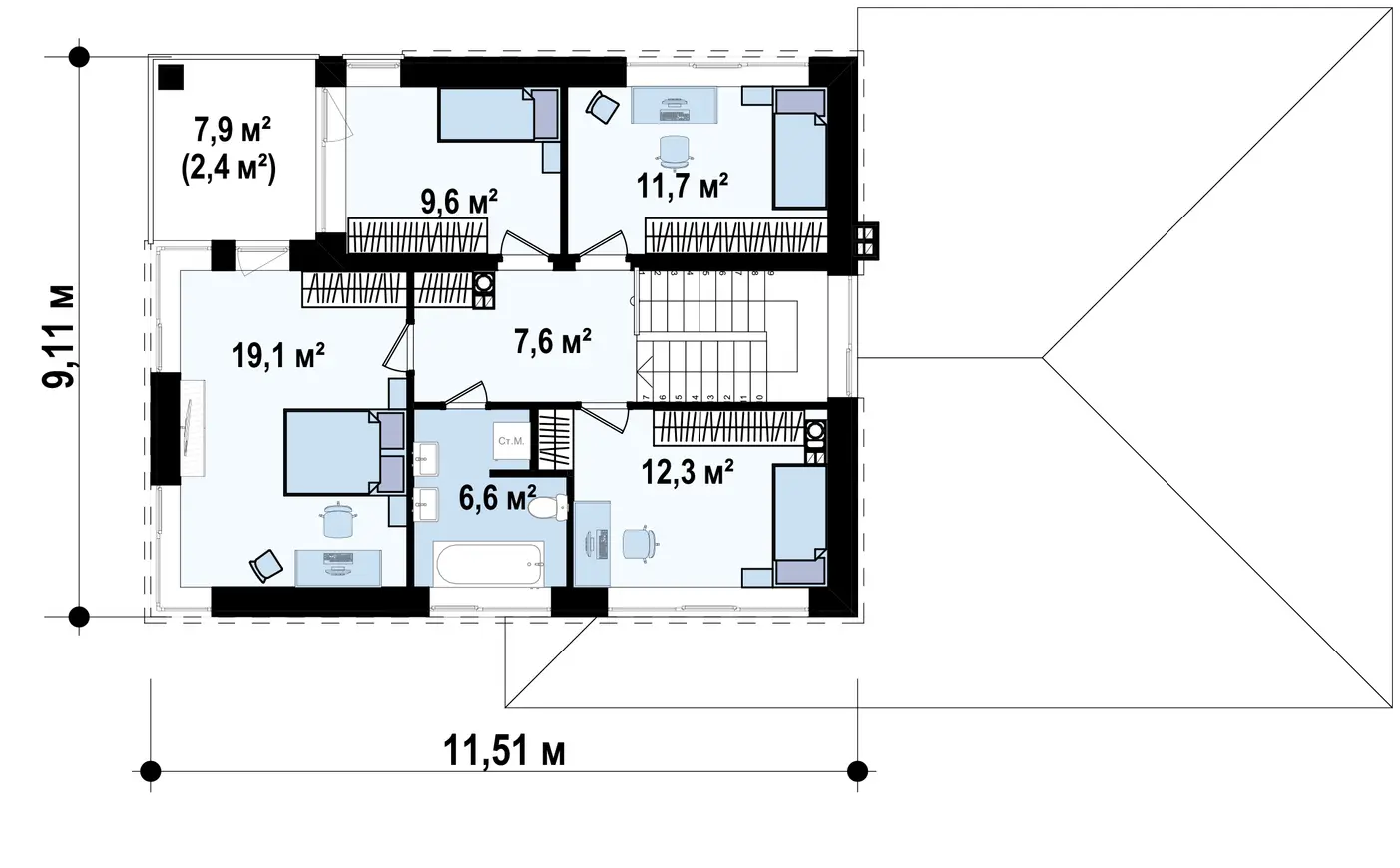 2-ий поверх 66,9 / 69,3m²