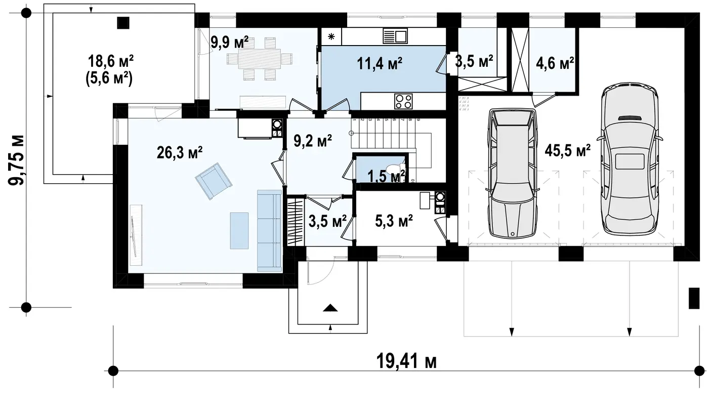 1-ий поверх 120,7 / 126,3m²