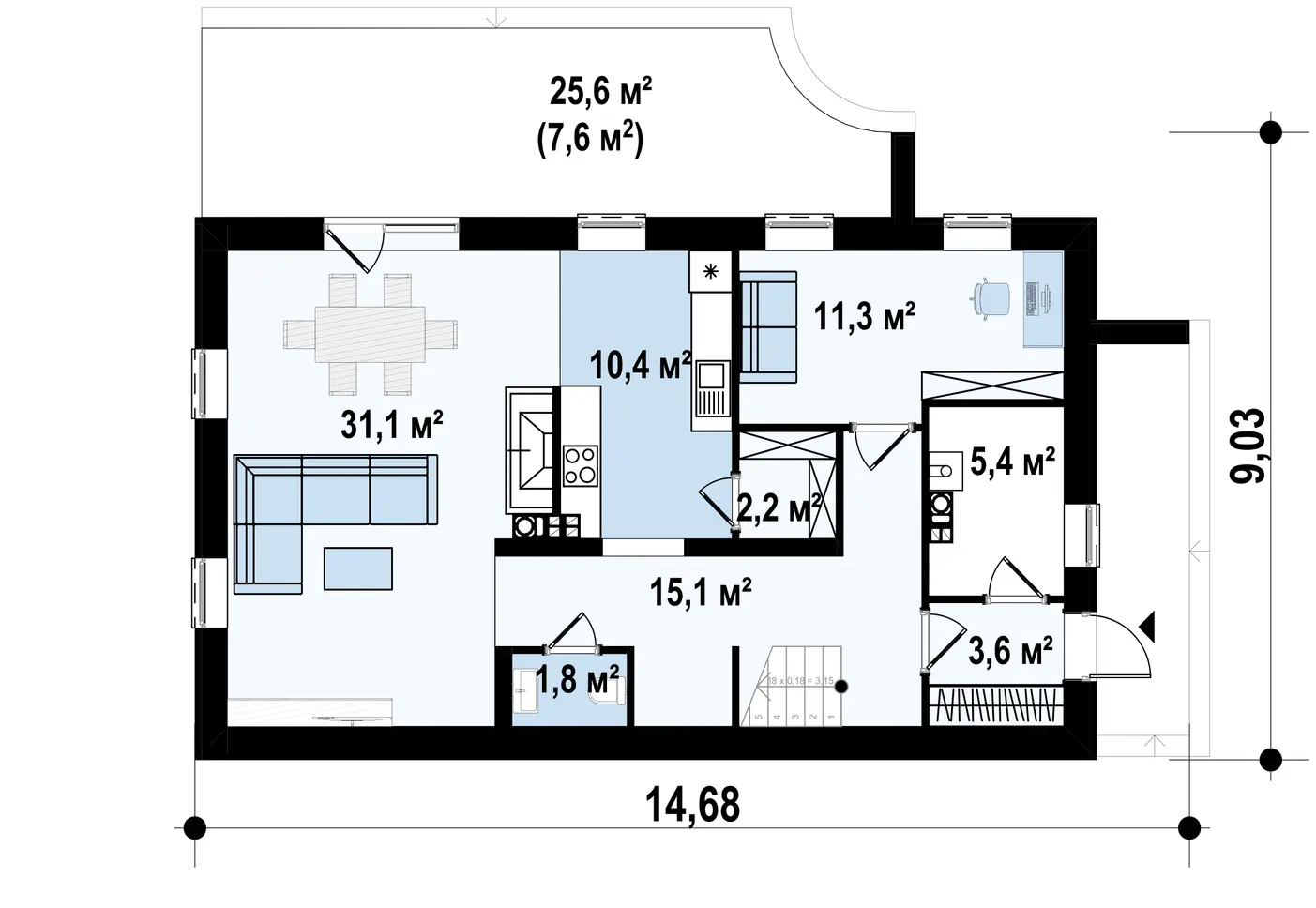 1-ий поверх 88,5 / 88,5m²