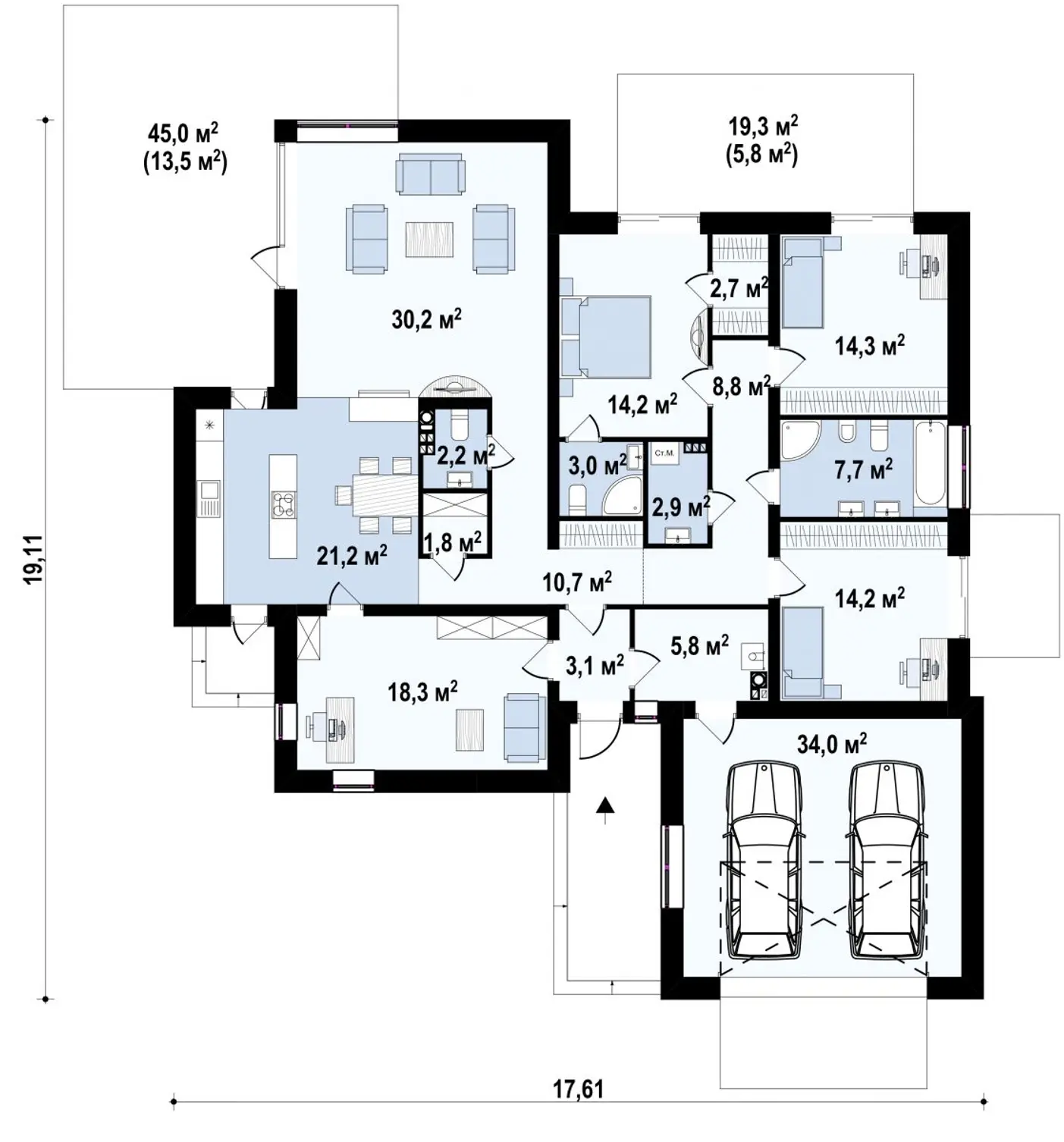 1-ий поверх 195,1  / 214,4m²