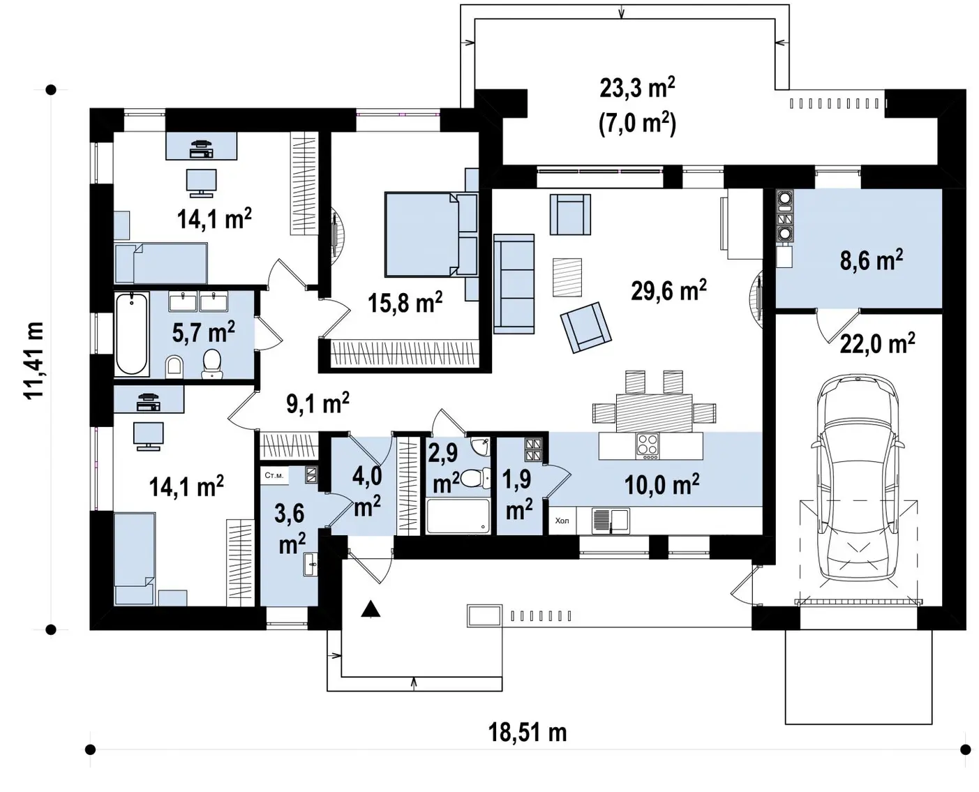 1-ий поверх 141,6 / 148,6m²