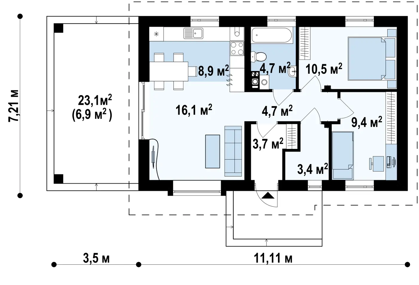 1-ий поверх 61,4  / 68,3m²