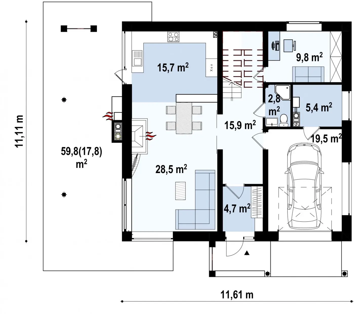 1-ий поверх 102,3 / 120,1m²