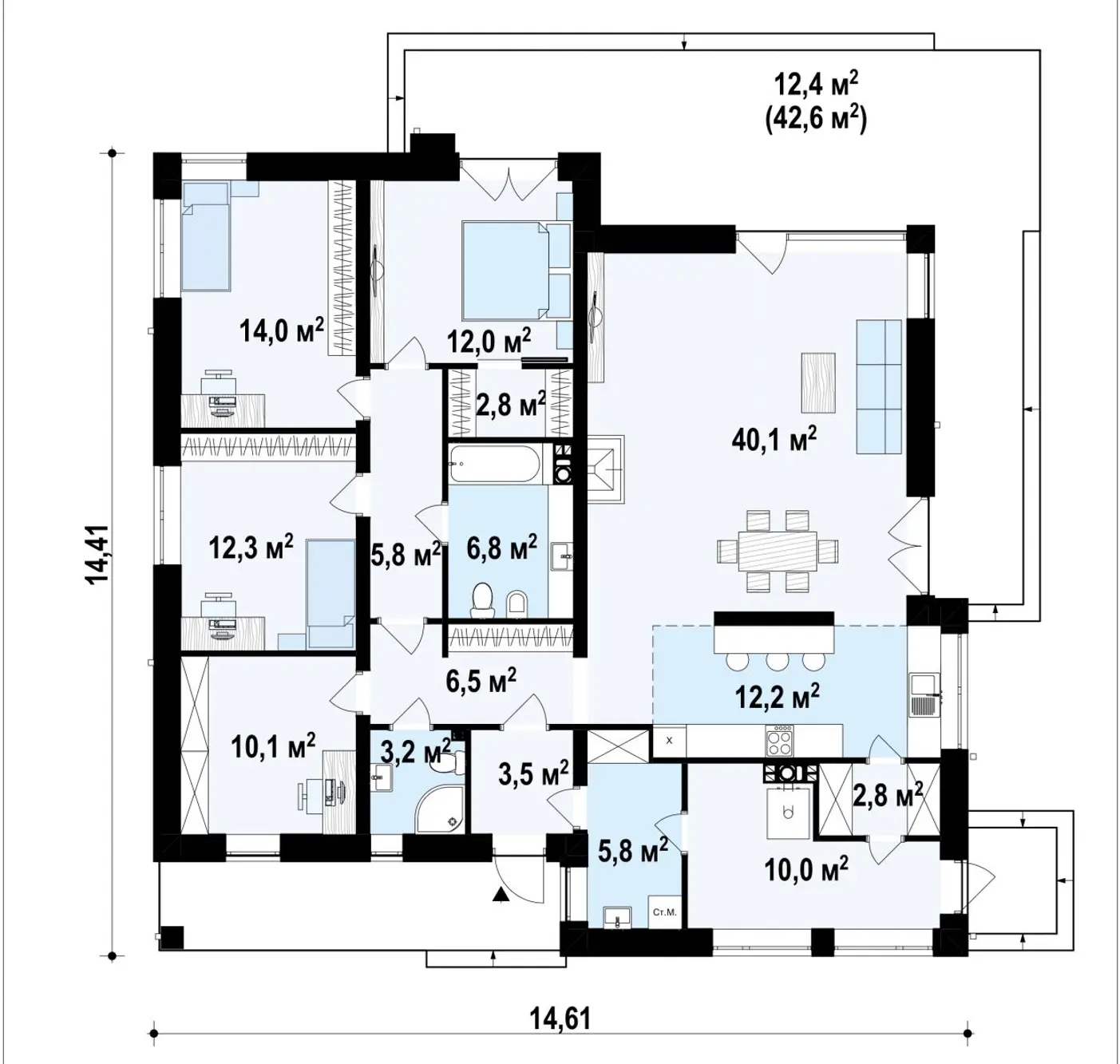 1-ий поверх 146,7  / 159,2m²