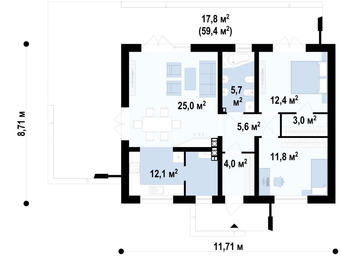 1-ий поверх 79,6 / 97,4m²