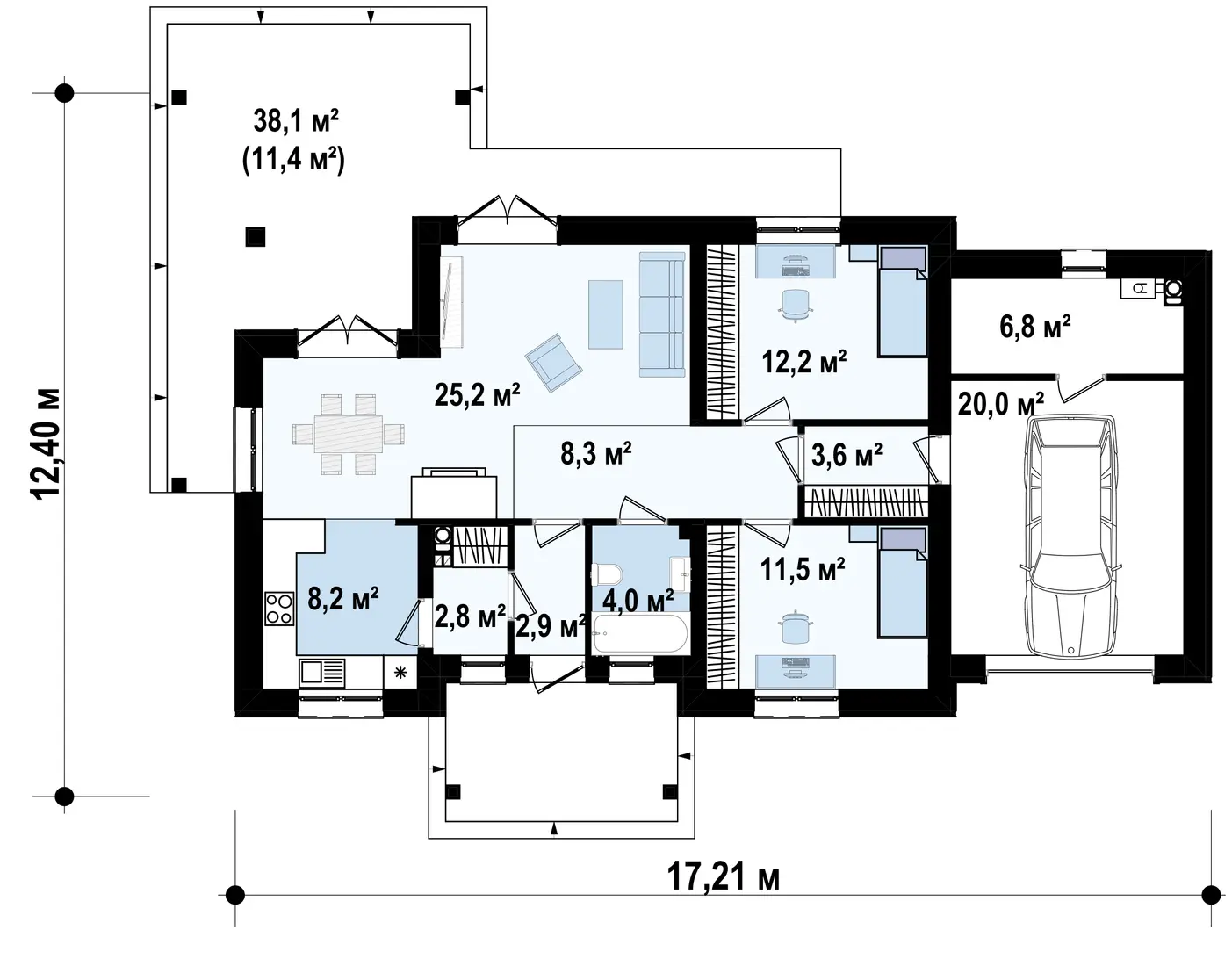 1-ий поверх 105,5 / 116,9m²