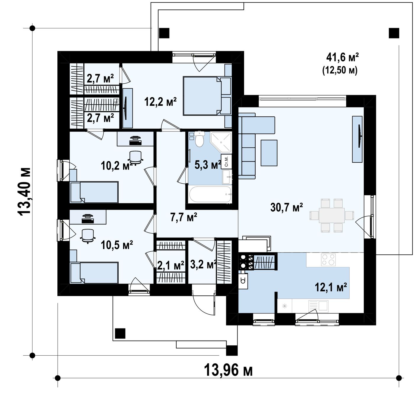 1-ий поверх 99,4 / 111,9m²