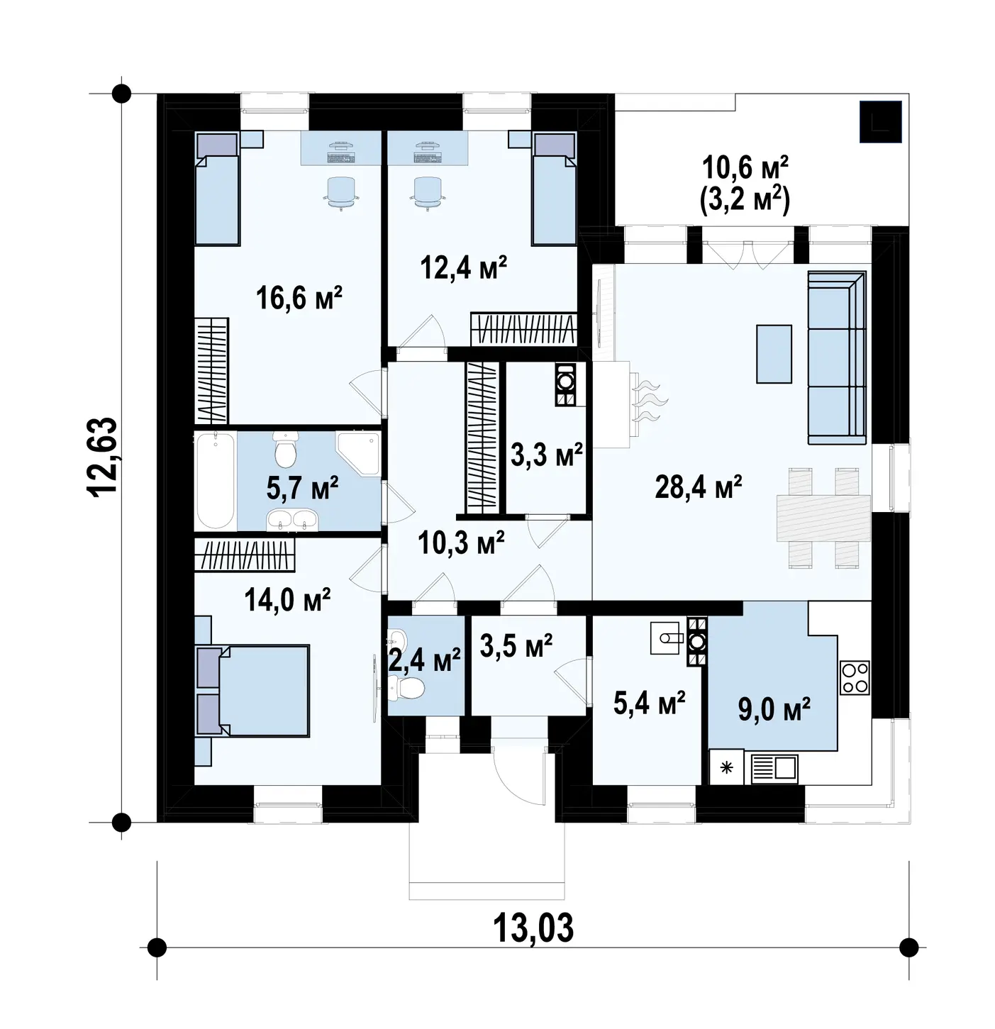 1-ий поверх 111,0 / 114,2m²