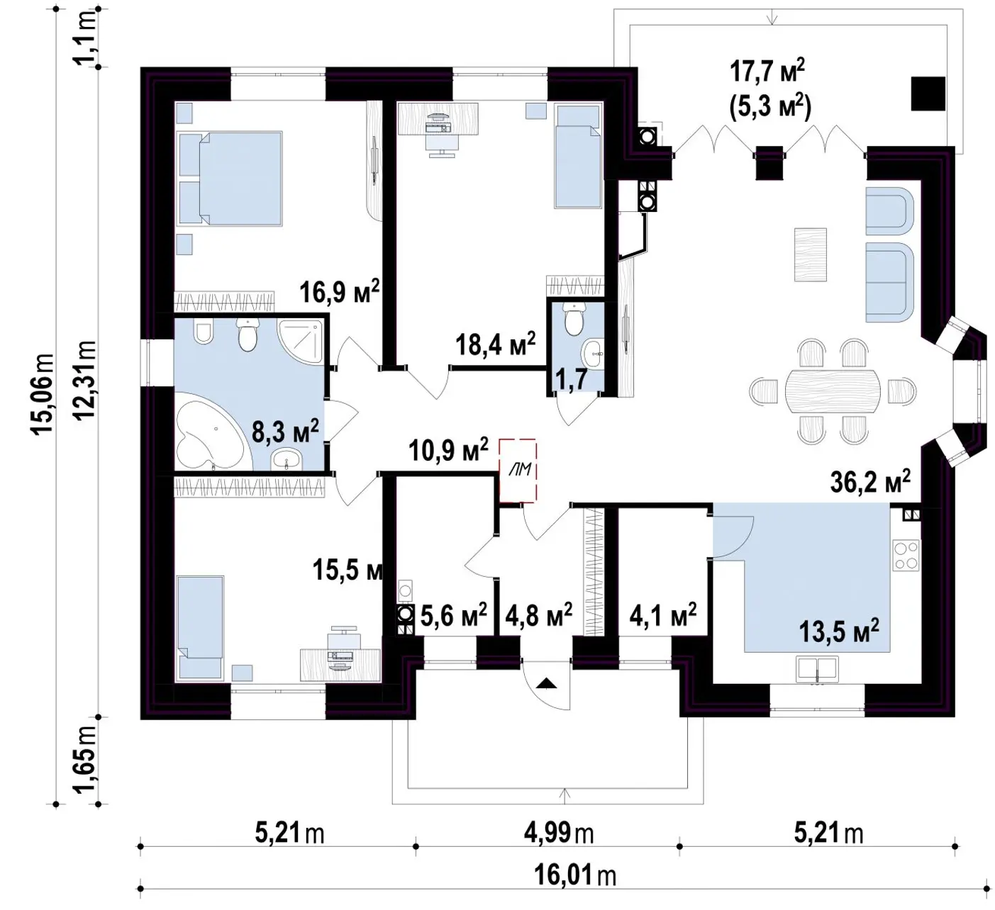 1-ий поверх 136,1 / 141,4m²