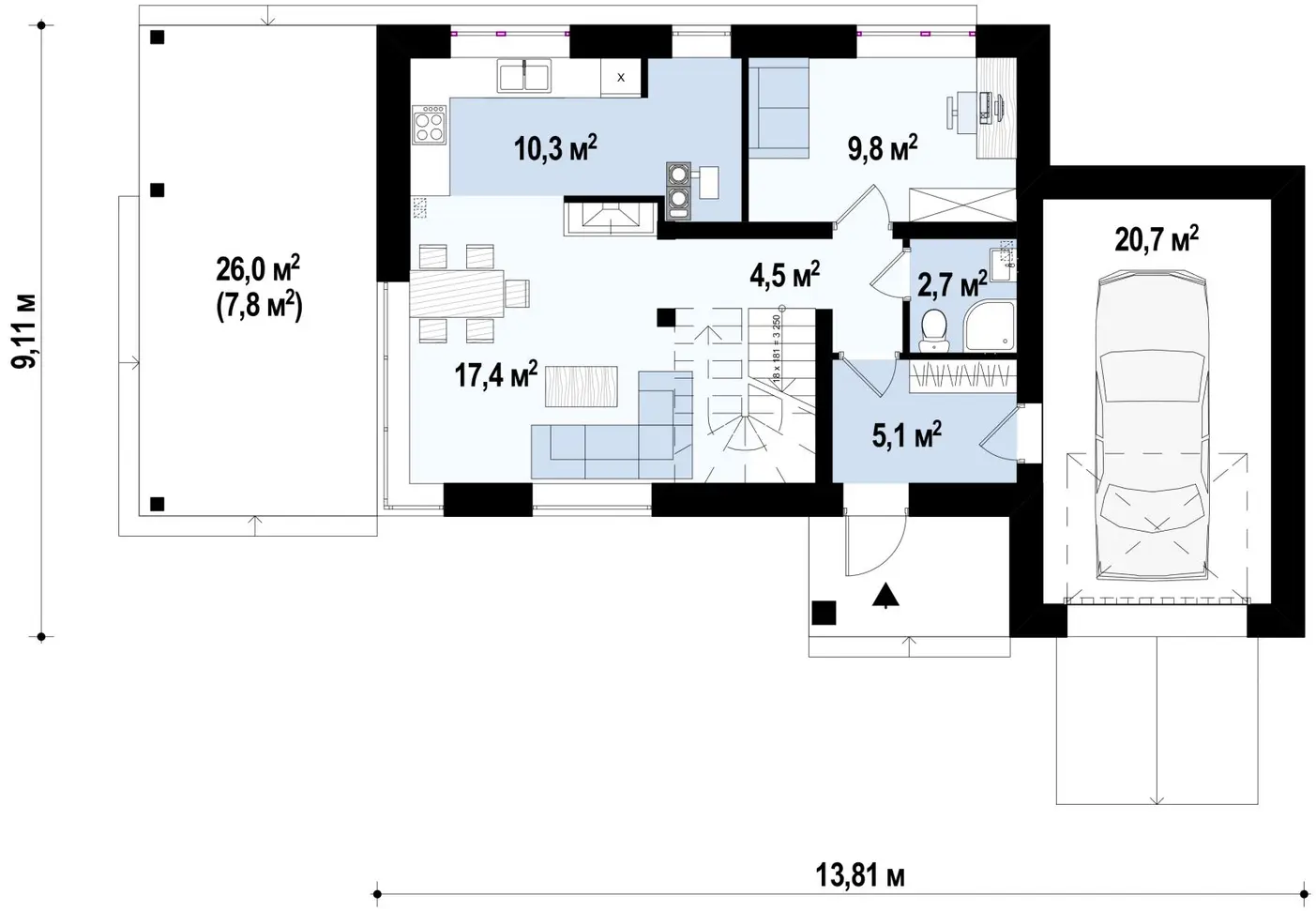 1-ий поверх 70,5 / 78,3m²