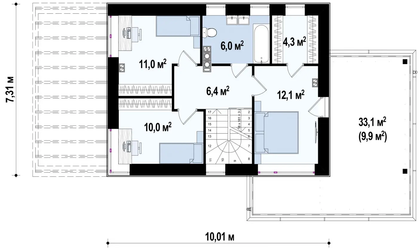 2-ий поверх 49,8 / 59,7m²