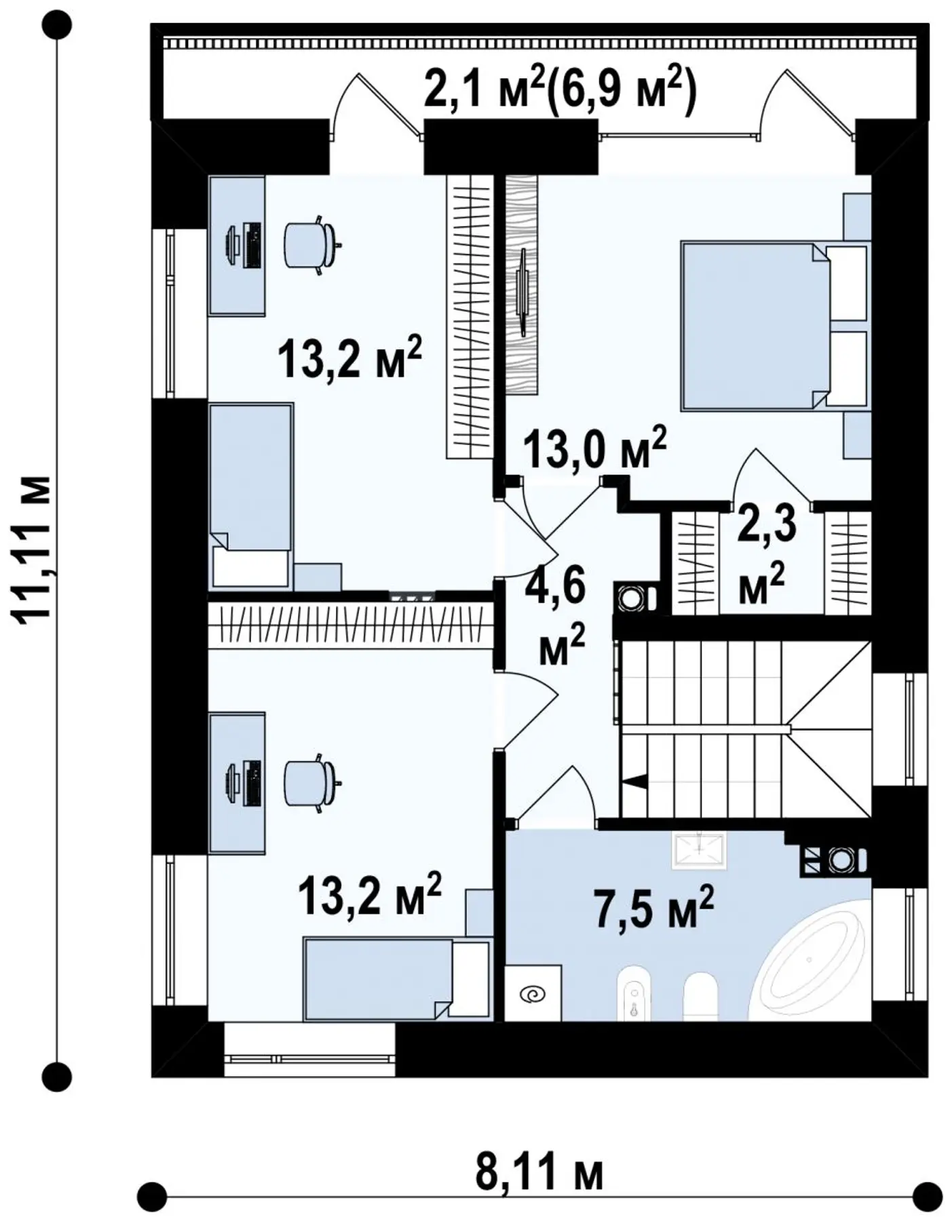 2-ий поверх 53,6 / 55,6m²