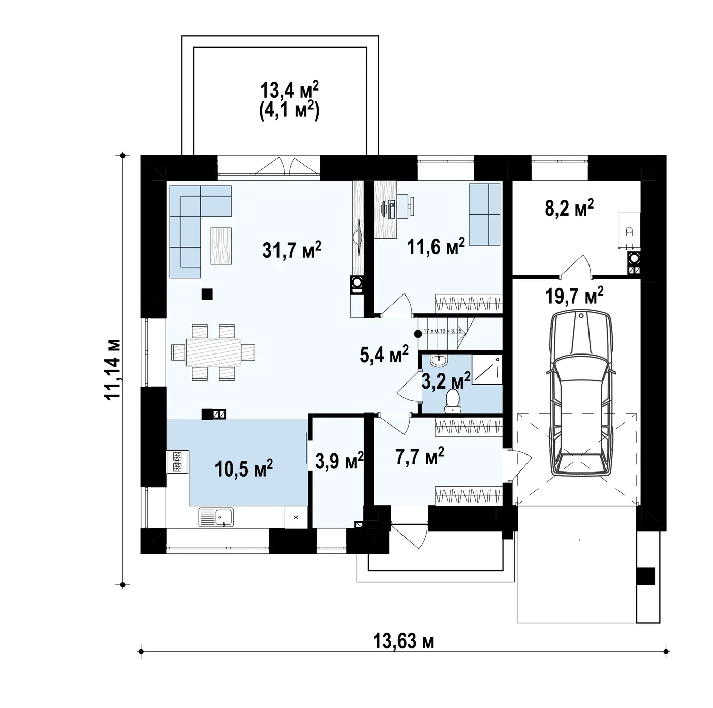 1-ий поверх 101,9 / 106,0m²