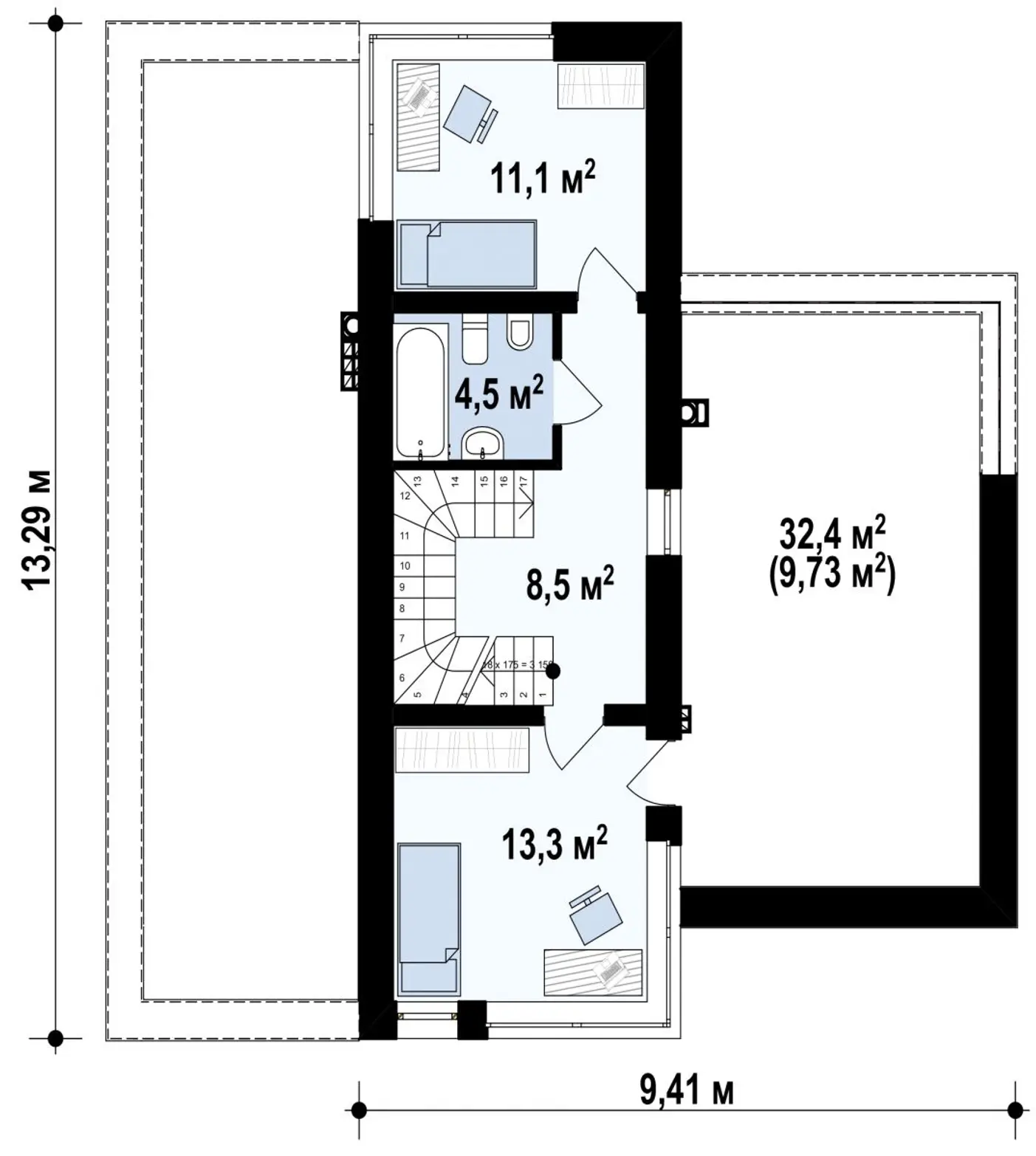 2-ий поверх 37,4 / 47,1m²