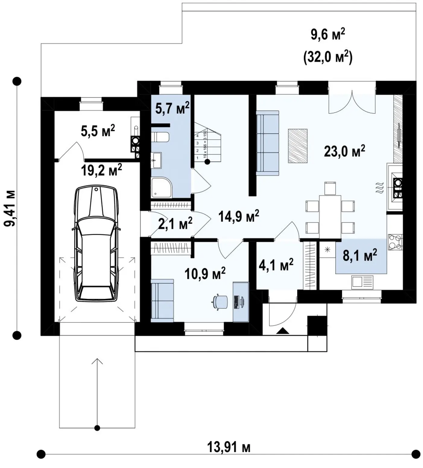 1-ий поверх 93,5 / 103,1m²