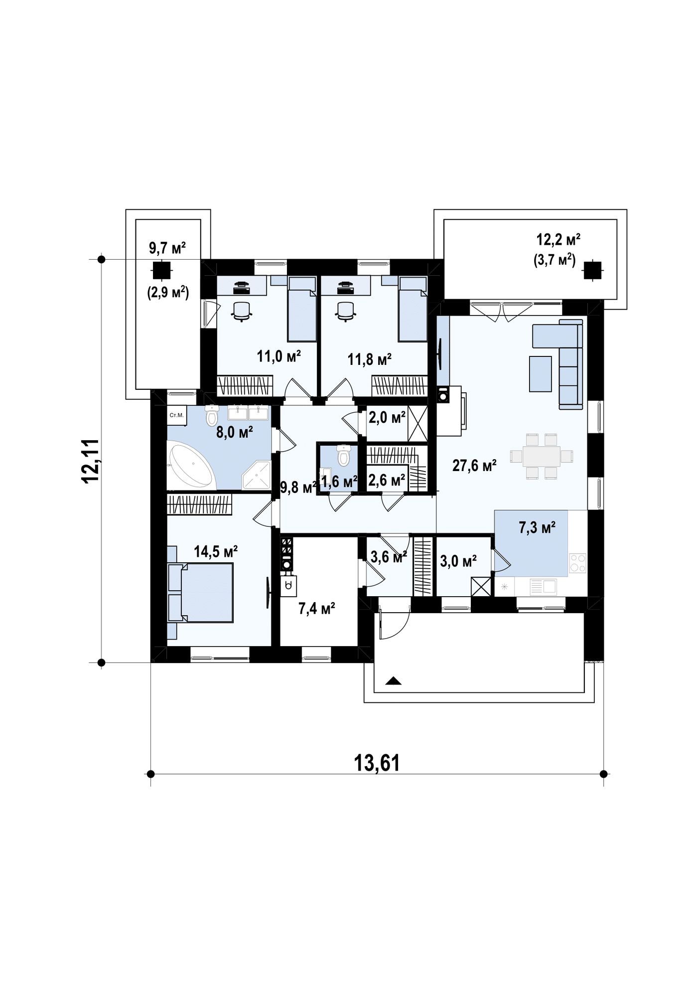 1-ий поверх 110,2 / 116,8m²